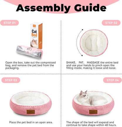 Zerbuger 20In Washable Cat Beds for Indoor Cats - round Donut Pet Bed for Cats, Small Dogs, Puppy, Kitten - Anti-Slip Bottom, Calming Bed Gift - Pink6