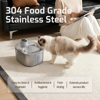 Wireless Cat Water Fountain Stainless Steel,135Floz/4L Battery Operated Automatic Pet Fountain,Cordless Cat Water Dispenser Pet Drinking Water Fountain for Multicat Cats Dog Outdoor5