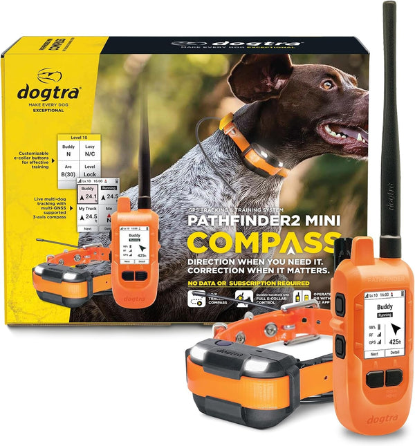 Dogtra PATHFINDER2 MINI Compass Live GPS Dog Tracking & Training System - 4-Mile Range E-Collar Handheld with No Subscription, Offline Maps, GPS Fence, Expandable up to 21 Dogs, for Dogs 15+ Lbs1