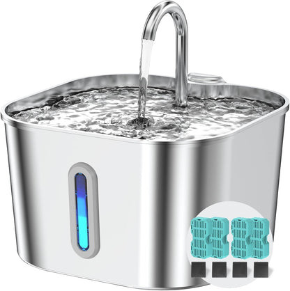 Stainless Steel Cat Water Fountain - 74Oz/2.2L Cat Drinking Fountain | Quiet Cat Fountain for Indoor Cats and Small Dogs, Automatic Pet Water Dispenser Keeps Fresh Water, Water Level Window11
