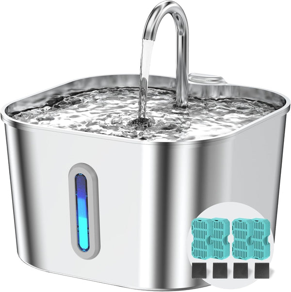 Stainless Steel Cat Water Fountain - 74Oz/2.2L Cat Drinking Fountain | Quiet Cat Fountain for Indoor Cats and Small Dogs, Automatic Pet Water Dispenser Keeps Fresh Water, Water Level Window11