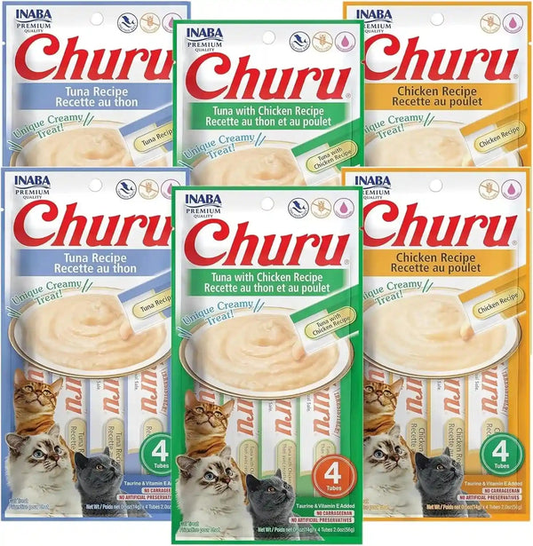 INABA Churu Lickable Purée Natural Cat Treats Tuna & Chicken 3 Flavor Assortment of 12 Tubes9