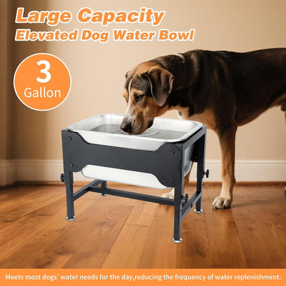3 Gallon Elevated Dog Water Bowl, Raised Stand for Large Dogs | 4 Adjustable Heights, 9.65-15.16 in Stand, 3 Gallon Bowl, 14 X 10.6 X 5.9 in Size, Indoor Outdoor Use, Easy to Clean3