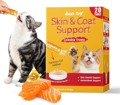 Just Try Lickable Cat Treats, Healthy Cat Grass Treats | 20 Tubes Soft Creamy Hairball Control Relief Functional with Taurine & Vitamin E for Cats9