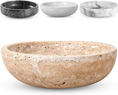 Travertine Decorative Bowl - 7.8” Diameter & 2” Height - Key Bowl for Entryway Table - Travertine - Organic Modern Centerpiece - Beige/Natural1
