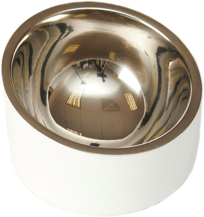 Petrageous 18438 Seychelles Stainless-Steel Slanted Double Walled Dog Bowl 4.95-Inch Width and 2.95-Inch Height 1-Cup Capacity, White2