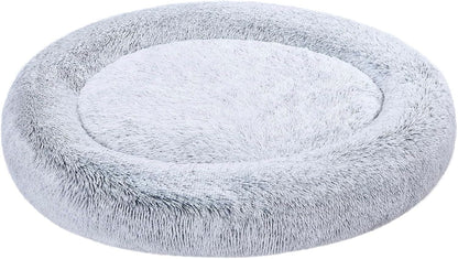 Amazon Basics Washable Donut Pet Bolster Faux Fur Bed with Removable Cover, Anti-Slip Bottom for Dog, Beige, 23" X 23"9