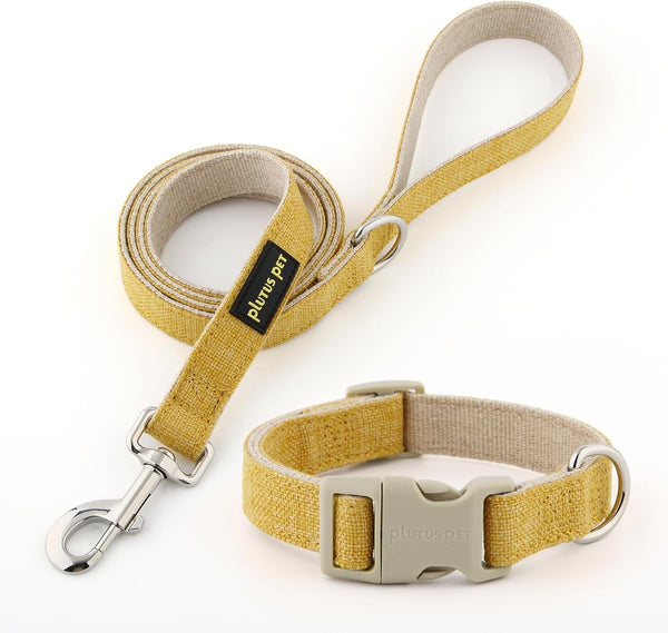 Plutus Pet Cotton Hemp Dog Collar and Leash Set, Adjustable Collar for Small, Medium, and Large Dogs, Heavy Duty and Soft on Skin, Lavender, S18