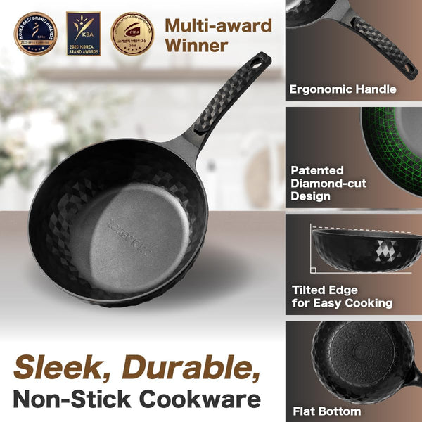 Diamond X Premium Non Stick Wok Pan with Lid - 11" Large Flat Bottom Chinese Wok - Woks & Stir-Fry Pans Nonstick - Titanium-Coated 8-Layered Korean Engineered Skillet for Frying, Oil-Free, Pfoa-Free2
