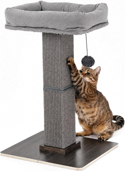 FUKUMARU Retro-Style Cat Scratching Post with Perch for Indoor Adult Cats | 28.7" Elevated Tall Cat Bed, Solid Wood Large Cat Scratcher Tower with Bed, Aesthetic Cat Tree Furniture with Natural Sisal11