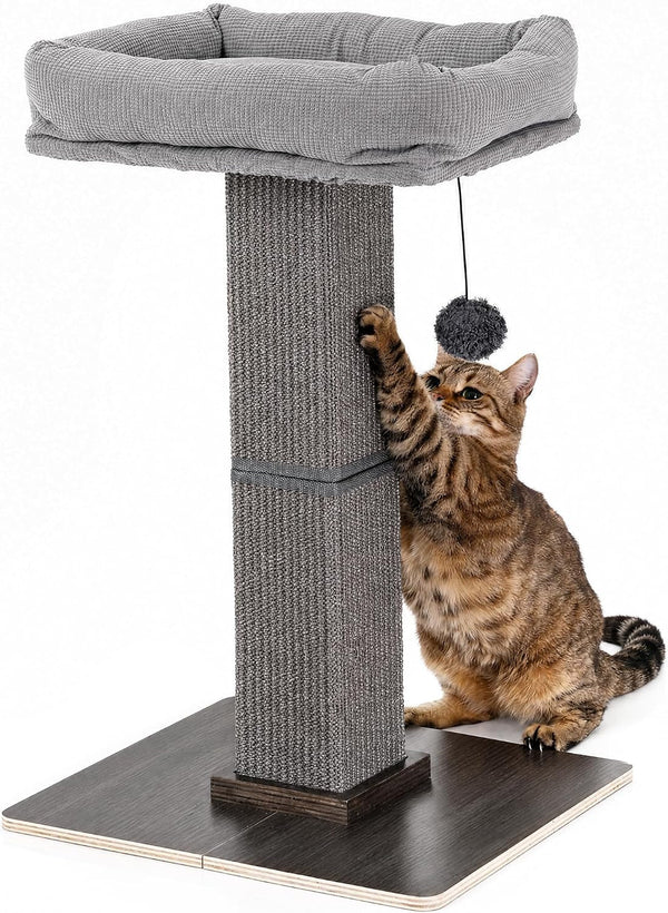 FUKUMARU Retro-Style Cat Scratching Post with Perch for Indoor Adult Cats | 28.7" Elevated Tall Cat Bed, Solid Wood Large Cat Scratcher Tower with Bed, Aesthetic Cat Tree Furniture with Natural Sisal11