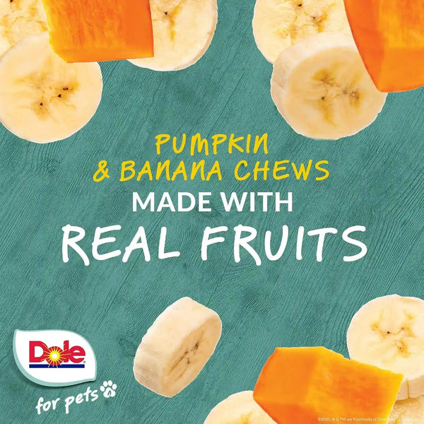 Dole for Pets Freshly Fetched Dog Chews with Banana and Pumpkin Flavor, No Wheat Corn Soy Artificial Flavors Colors or Preservatives, Chewy Center Firm Texture, 7.5 Oz2