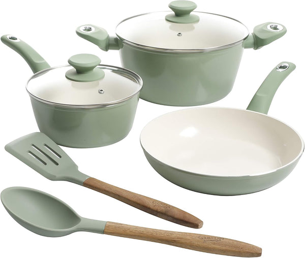 Plaza Café Forged Aluminum Healthy Pfa-Free Ceramic Pots and Pans Cookware Set, 7-Piece Set, Mint Green1