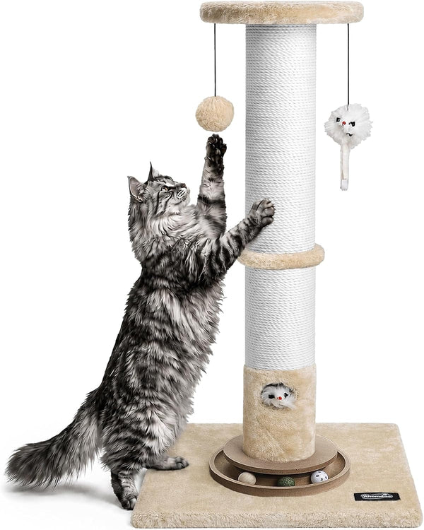 35-Inch Tall Cat Scratching Post, Stable Base for Large Cats, Brown | Heavy-Duty, Soft Natural Cotton Rope Cat Scratcher, Interactive Cat Toys, Wooden Ball Track, for Kittens and Indoor Cats8