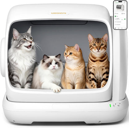 Meowant Self-Cleaning Cat Litter Box, 106L Extra-Large Space Low Entrance Automatic Cat Litter Box Perfect for Multiple Cats, Safety Sensor, Anti-Pinch, APP Control, Odor Free with Mat & Liner1