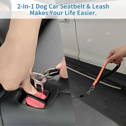 2Pcs Dog Car Seat Belt, Chew Proof Pet Safety Belt for Dogs, 2-In-1 Heavy Duty Dog Car Seatbelt Restraint, Waterproof Steel Wire Dog Leash (Black*2, 24Inch/60Cm)9