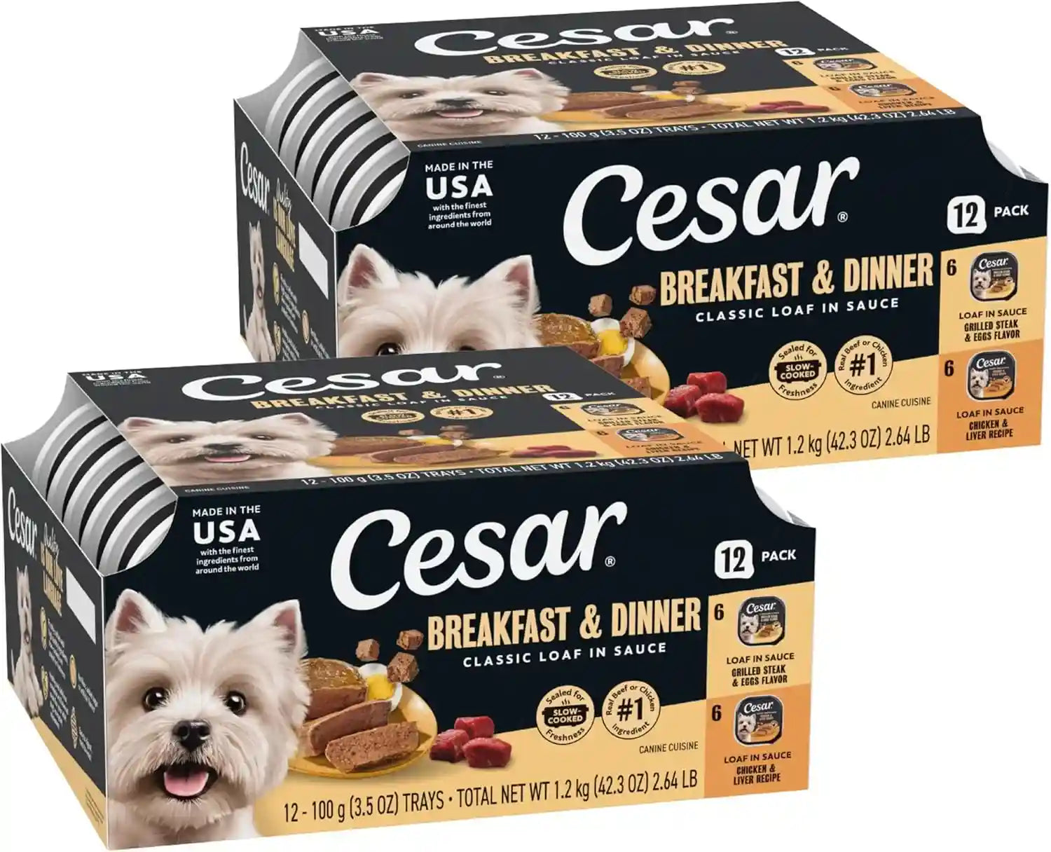 cesar-wet-dog-food-classic-loaf-in-sauce-grilled-chicken-filet-mignon-porterhouse-steak-beef-chicken-liver-and-turkey-variety-pack-3-5-oz-easy-peel-trays-36-count-pack-of-1-made-in-usa-real-meat-1-ingredient-no-fillers-or-artificial-flavors-formulated-without-grains-easy-peel-trays