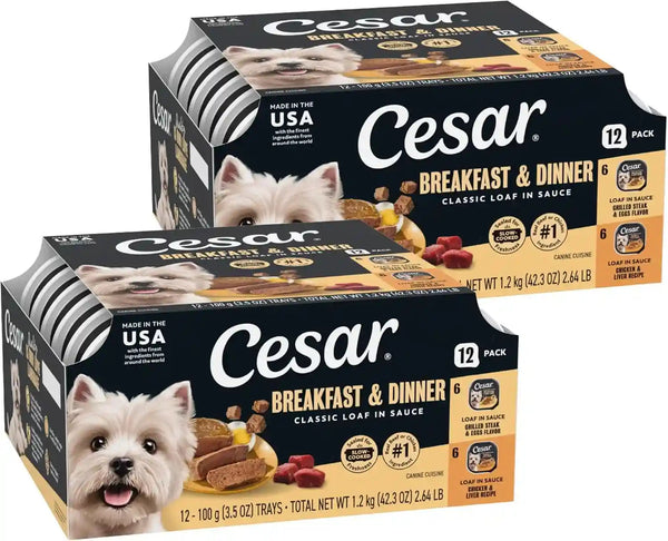 Cesar Wet Dog Food Classic Loaf in Sauce Grilled Chicken, Filet Mignon, Porterhouse Steak, Beef, Chicken & Liver and Turkey Variety Pack 3.5 Oz. Easy Peel Trays (36 Count, Pack of 1) | Made in USA, Real Meat #1 Ingredient, No Fillers or Artificial Flavors, Formulated without Grains, Easy Peel Trays19