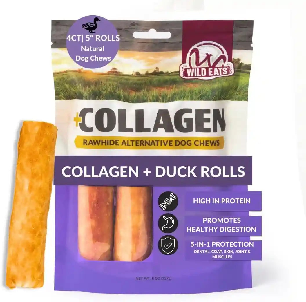 wild-eats-real-duck-collagen-bully-sticks-for-dogs-25-pack-rawhide-free-no-hide-chew-treat-made-without-grain-5-inch-size-high-protein-satisfies-natural-gnawing-urges-suits-all-breeds