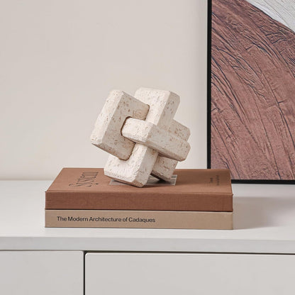 3-Link Knot Resin Travertine Decor, Coffee Table Book Shelf Decoration | Light Beige Entry Table Decor Decorative Objects, Aesthetic Accents for Boho Modern Rustic Office Living Room Home Décor3