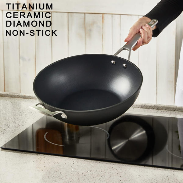 12.5 Inch Nonstick Frying Pan with Lid, Woks & Stir Fry Pans Skillet | Non Toxic, Even Heating, Easy Clean, Dishwasher & Oven Safe, Suitable for Gas & Electric & Induction Stoves, Stainless Steel6