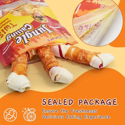 Jungle Calling Chicken Wrapped Rawhide Knot Bones, Long Lasting Dog Chews | 6.5 Inch Rawhide Bones for Medium & Large Dogs, High Protein Beefhide Training Dog Treats, Teeth Cleaning, 10.6 Oz8