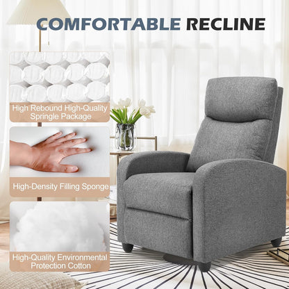 Massage Recliner Chair for Adults, Adjustable Home Theater Seating with Lumbar Support for Living Room, Modern Fabric Reclining for Small Space, Grey6