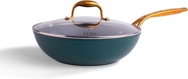 All-In-One Non-Stick Fry Pan Meets Wok with Lid, 11-Inch, Green & Gold1