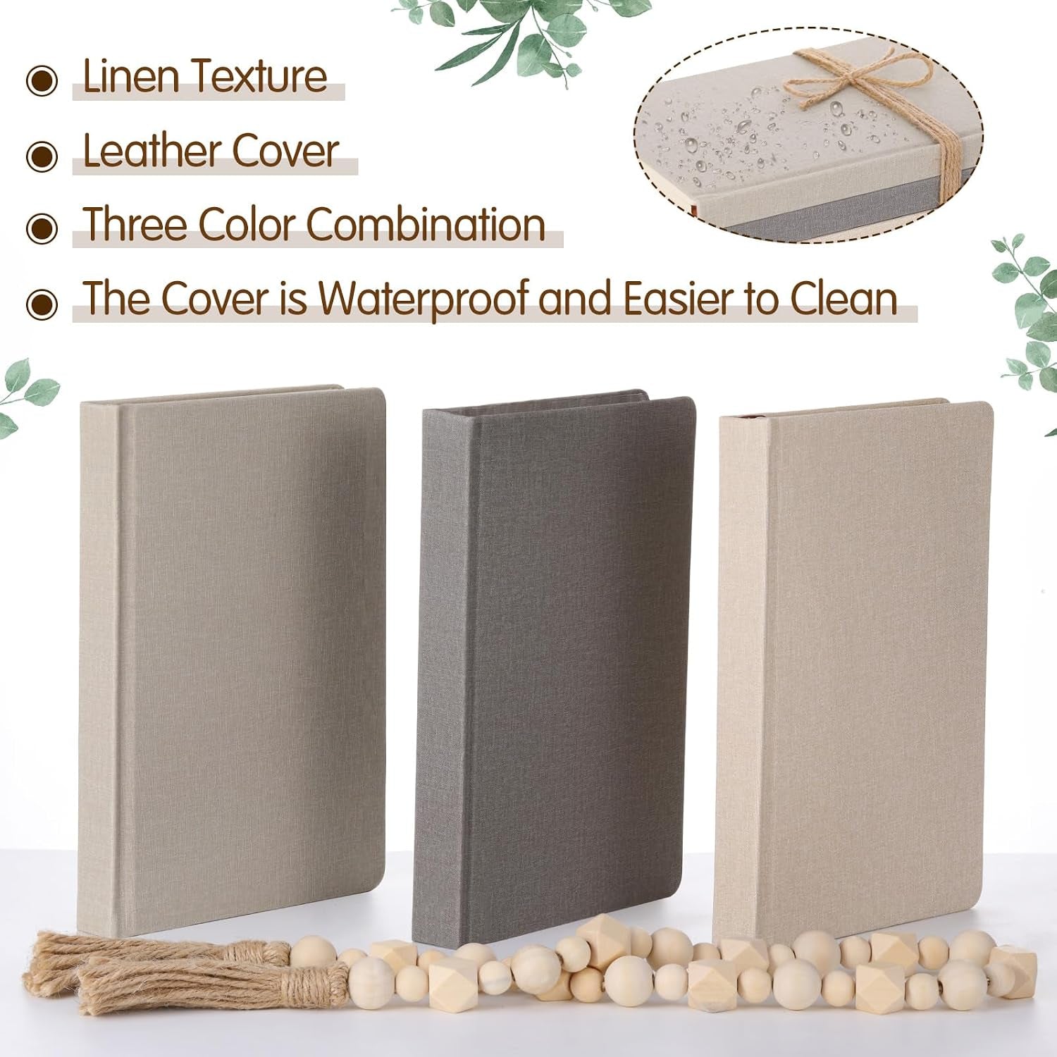3-pieces-faux-decorative-books-set-for-home-decor-classical-grey-8-5-x-5-7-stacked-linen-notebook-shelves-coffee-table-display-books-with-wood-bead-bookend-gift-for-mantle-living-room