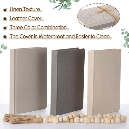 3 Pieces Faux Decorative Books Set for Home Decor,Classical Grey | 8.5" X 5.7" Stacked Linen Notebook, Shelves Coffee Table Display Books with Wood Bead, Bookend Gift for Mantle Living Room4