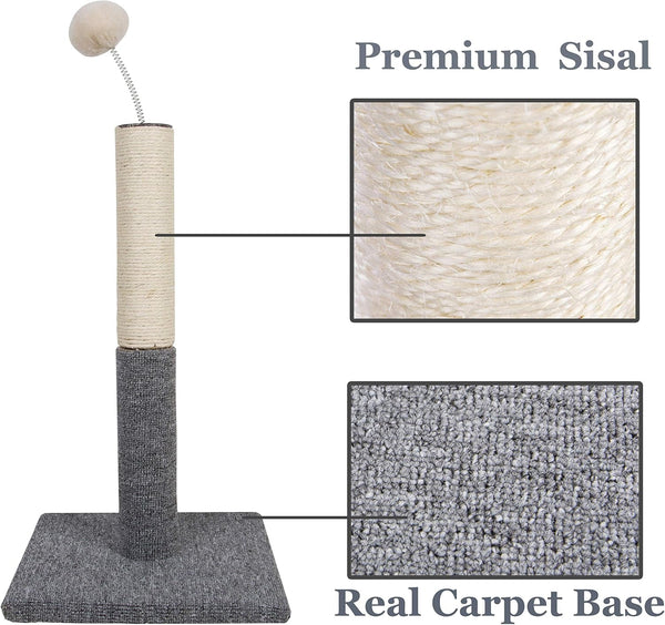 Cat Scratching Post with Carpet Botton Base and Spring Teasing Toy Ball for Indoor Cats and Kittens Grey2