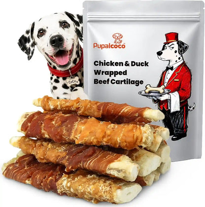 Dog Treats, Chicken Duck Jerky Wrapped Beef Cartilage Sticks Dental Chews | Natural Long Lasting Dog Bones Snack, Rawhide Free Healthy Dog Training Treats for Small Medium Large Dogs, 10.6Oz1