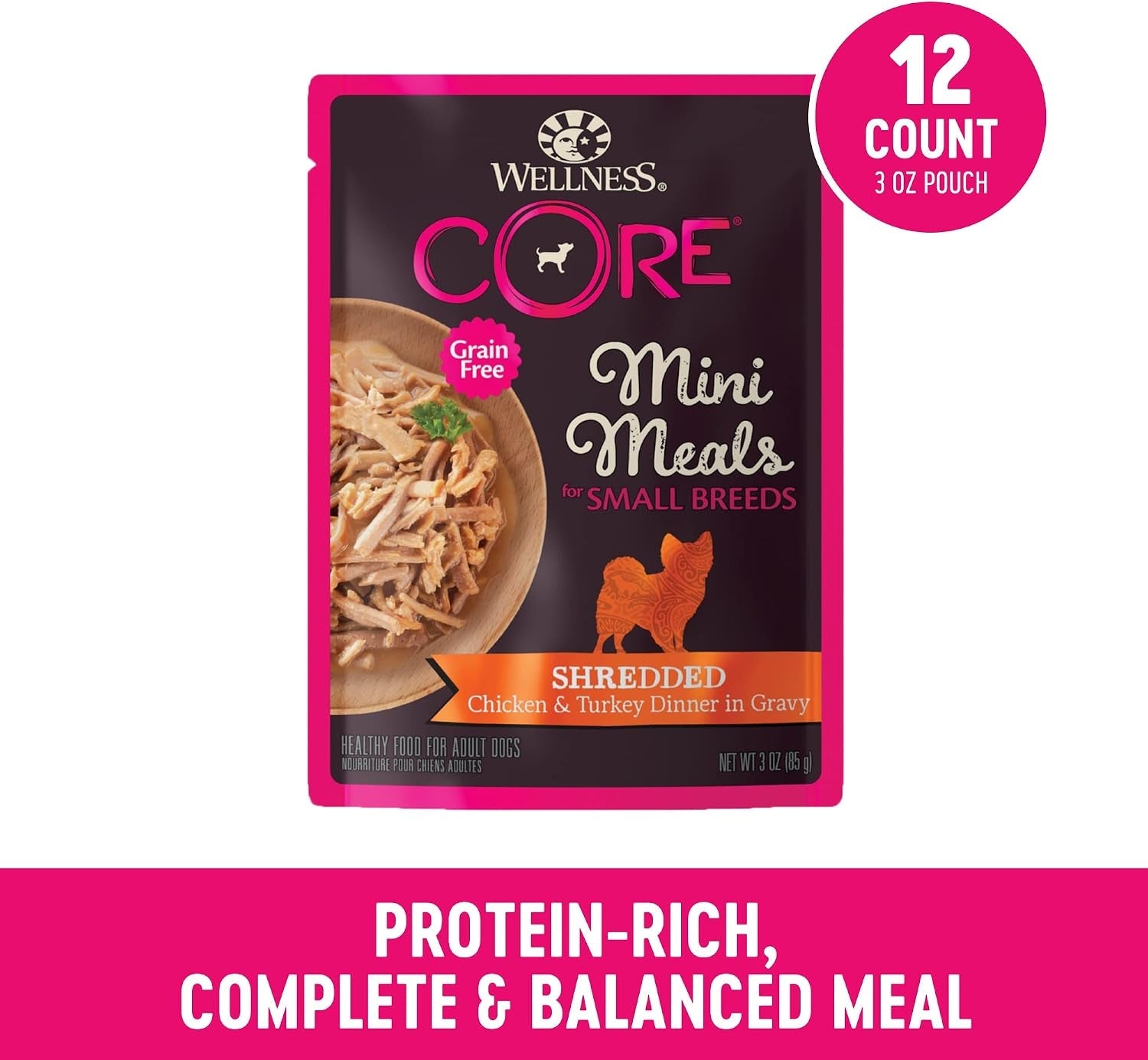 wellness-core-small-breed-mini-meals-shredded-in-gravy-adult-wet-dog-food-grain-free-natural-chicken-and-turkey-dinner-recipe-3-oz-pack-of-12-pouches