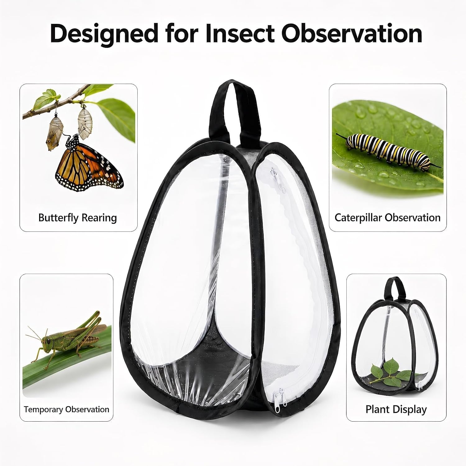 kingrol-2-pack-collapsible-insect-butterfly-habitat-cage-pop-up-mesh-butterfly-rearing-enclosure-with-clear-viewing-window-zipper-access-polyester-base-7-75-x-7-75-x-11-inch