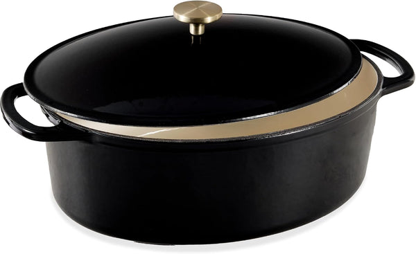 Best Choice Products Oval 7.5 Quart Enamel Cast-Iron Dutch Oven, Heavy-Duty Pre-Seasoned for Baking, Cooking W/Side Handles – Black Licorice1