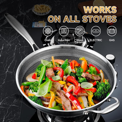 Hybird Nonstick Wok Pan with Lid | 13-Inch | Detachable Handle | Non Toxic | Tri-Ply Stainless Steel | Ceramic Coating | Stir Fry Pan | Induction Compatible | Dishwasher & Oven Safe4