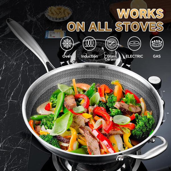 Hybird Nonstick Wok Pan with Lid | 13-Inch | Detachable Handle | Non Toxic | Tri-Ply Stainless Steel | Ceramic Coating | Stir Fry Pan | Induction Compatible | Dishwasher & Oven Safe4