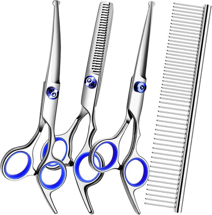 Dog Grooming Scissors Kit, Premium Stainless Steel Dog Shears with Curved Shears, Sharp Durable for Dogs Cats+Pink 3 Piece9