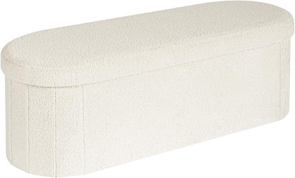 Ottoman with Storage for Living Room, Sherpa Folding Storage Ottoman Foot Rest, 43.3 Inches Collapsible Bedroom Bench White Cream1