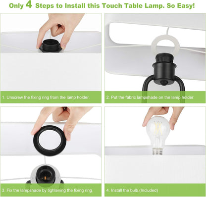 Bedside Touch Control Table Lamp, 3 Way Dimmable Modern Nightstand Lamp | Dual USB Charging Ports 1 AC Outlet, White Fabric Shade, Desk Lamp for Bedroom Living Room Office with 5000K LED Bulb6