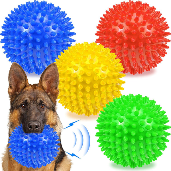 Dog Balls 4.5” Squeaky Dog Toys Spikey Ball for Aggressive Chewers Heavy Duty Teething Large Medium Durable Dogs Balls (4 Pack)1