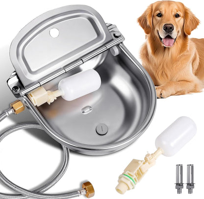 Metal Automatic Dog Water Bowl Dispenser, Outdoor Heavy Duty Stainless Steel Dog Waterer, Auto Self Filling Animal Water Feeder for Dogs Cats with Float and Drain Plug1