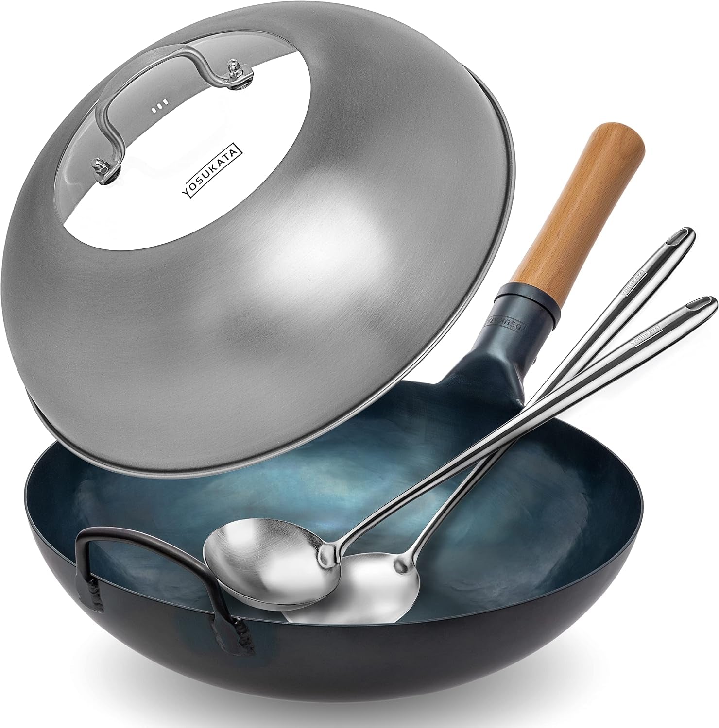 flat-bottom-wok-pan-13-5-blue-carbon-steel-wok-17-spatula-and-ladle-set-of-2-heat-resistant-tools-wok-lid-12-8-inch