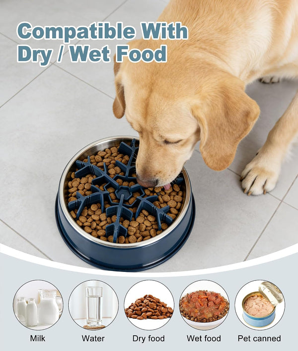 Slow Feeder Insert for Dog Bowl, Mabnuby 100% Food-Grade Silicone Slow Feeder Insert Fits Large Medium Small Size Dogs, Compatible with Regular & Elevated Bowls, Helps Prevent Digestive Issues, Blue5