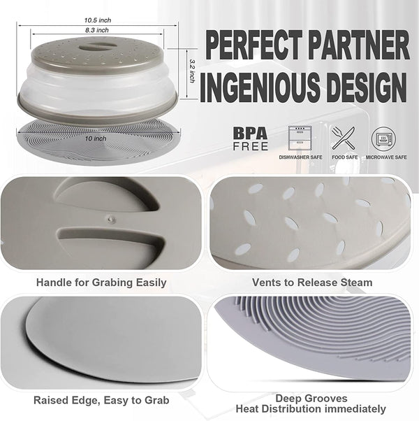 2 in 1,  Microwave Splatter Cover for Food & Silicone Microwave Mat, Mat as Bowl Holder, Trivet, Pot Holders, Drying, Baking, Utensils Rest for Kitchen Counter, Dishwasher Safe, Grey6