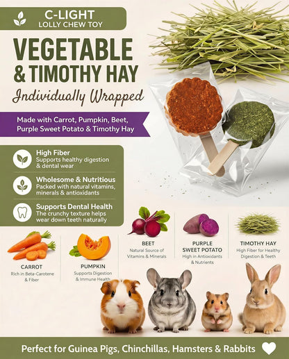 C-LIGHT Guinea Pig Chew Toys, Rotating Spinner + 8 Pcs Timothy, 5 Viggies | Hay for Teeth Grind & Digestion, Rust-Proof Aluminum Toy, for Rabbit, Bunny, Chinchilla, Hamster Dental Health (Sliver)4