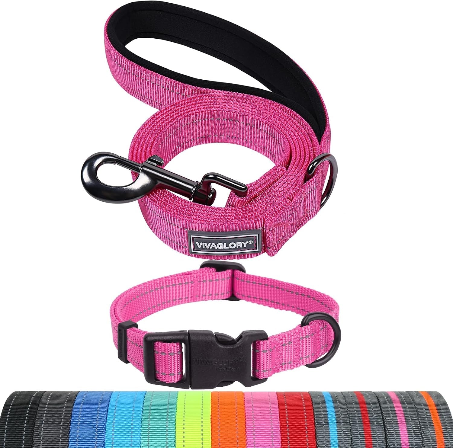 vivaglory-dog-leash-puppy-leash-for-collar-3ft-x-1in-black-with-soft-padded-handle-for-training-walking-heavy-duty-double-layer-nylon-pet-puppy