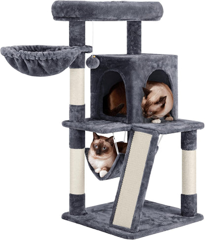 Yaheetech Cat Tree Tower, 40-Inch Condo with Hammock, Oversized Soft Platform, Scratching Board, Basket, Pet Beds & Furniture for Large Kittens, Dark Gray | Roomy Top Perch Lets Big Cats Lounge and Survey the Room, plus a Sturdy Multi-Level Design, Cozy Condo and Soft Plush1