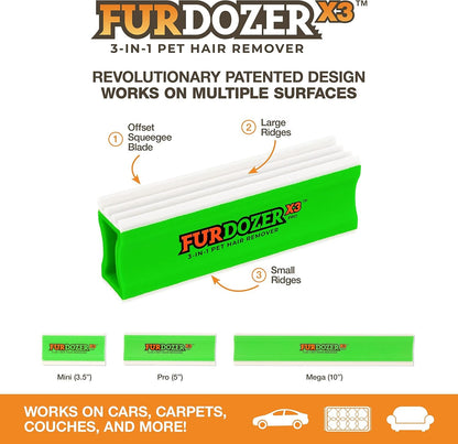 Furdozer Pet Hair Remover & Auto Detailing Tools - Cat & Dog Hair Remover for Carpets, Car Interiors, Couches, Bedding, & Pet Furniture (Green, (2 Pack) - X3 PRO)2