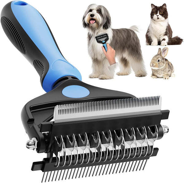 3-In-1 Professional Pet Grooming Brush for Dogs & Cats – Dematting Comb, Undercoat Rake & Deshedding Tool for Long & Short Hair, Heavy Shedding & Matted Fur (Blue)1